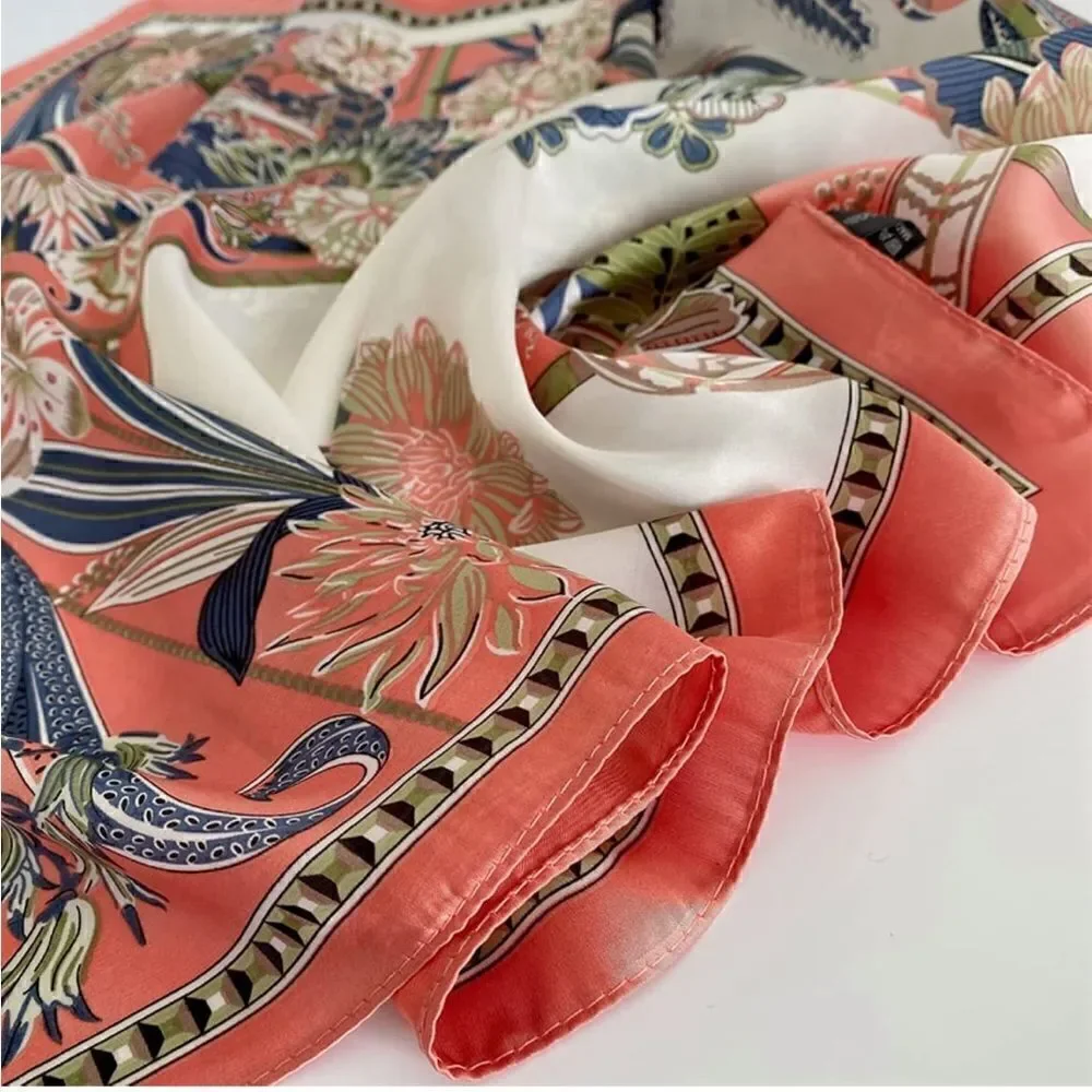 Coral Floral Silky Scarf